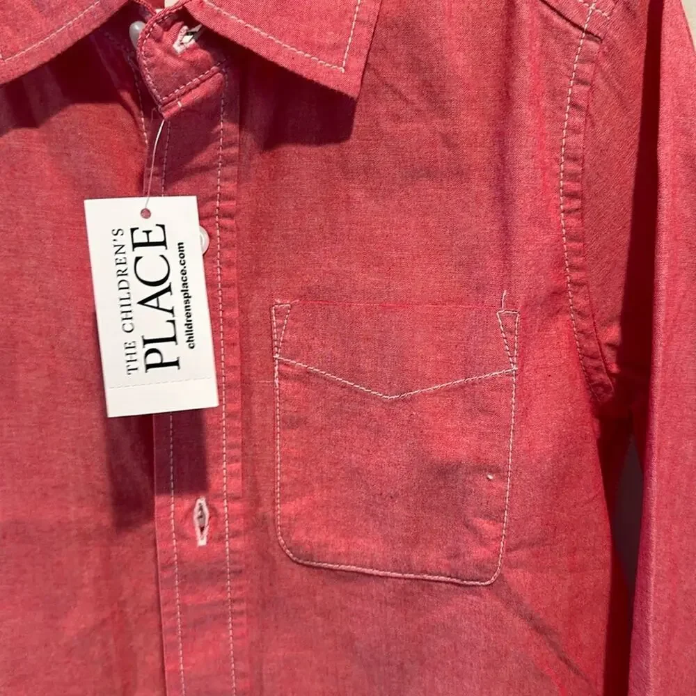 The Children’s Place Boy’s Small‎ Red Poplin Button Down Shirt